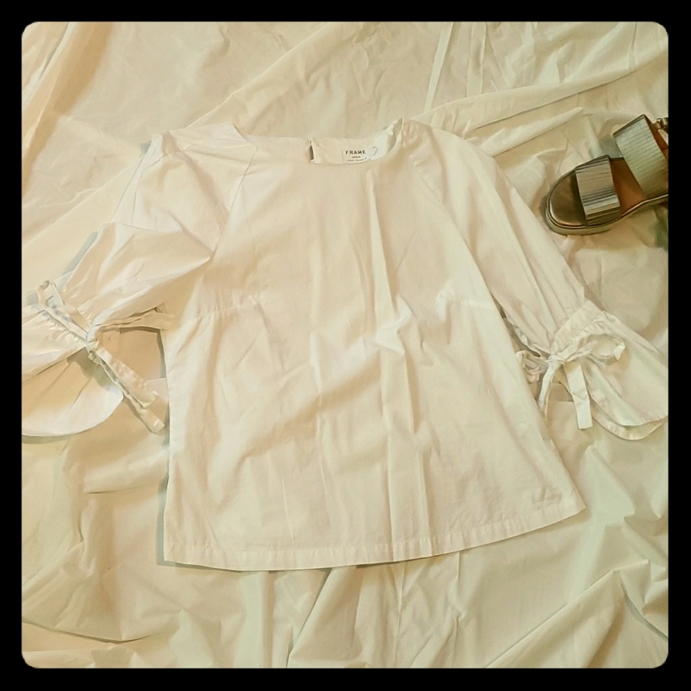 Frame white top with bell cuff sleeves